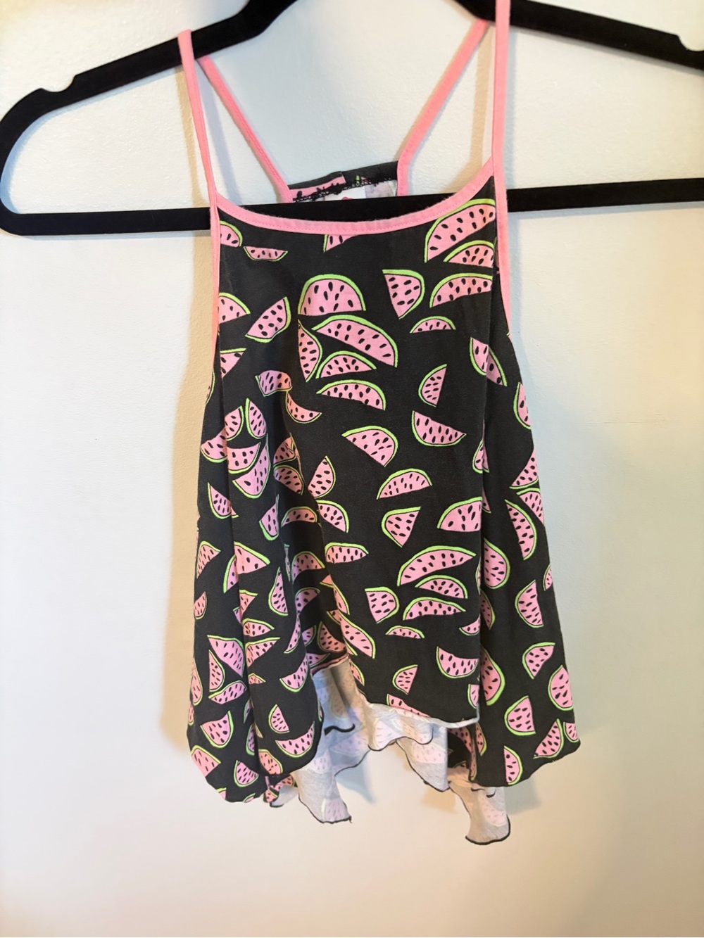total girl Black Tank with Pink and Green Watermelon Print